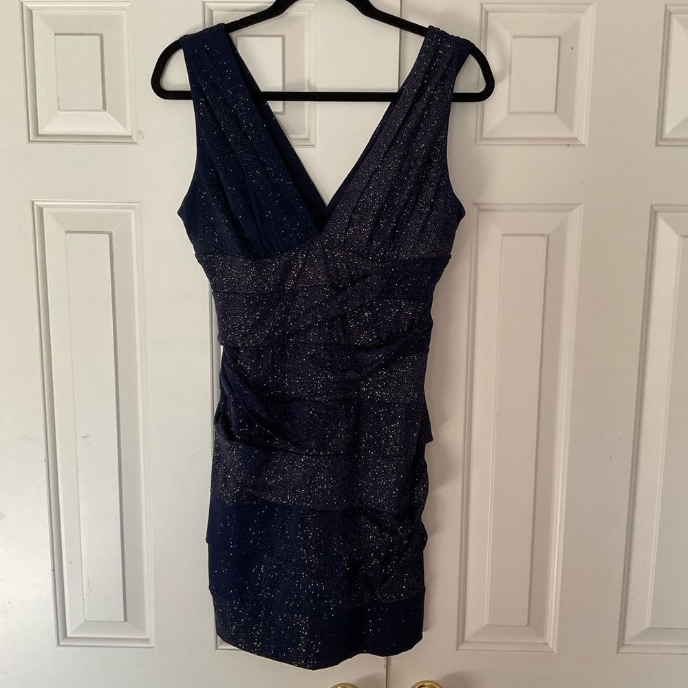 Short blue sparkly dress